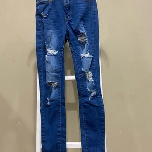 SHEIN Distressed Skinny Jeans Medium Wash Ripped Women’s XS Size 2 0219